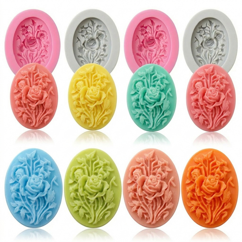 Melt Pour Soap Base - 4 Silicone mold with flower shape，Easy-to-demold